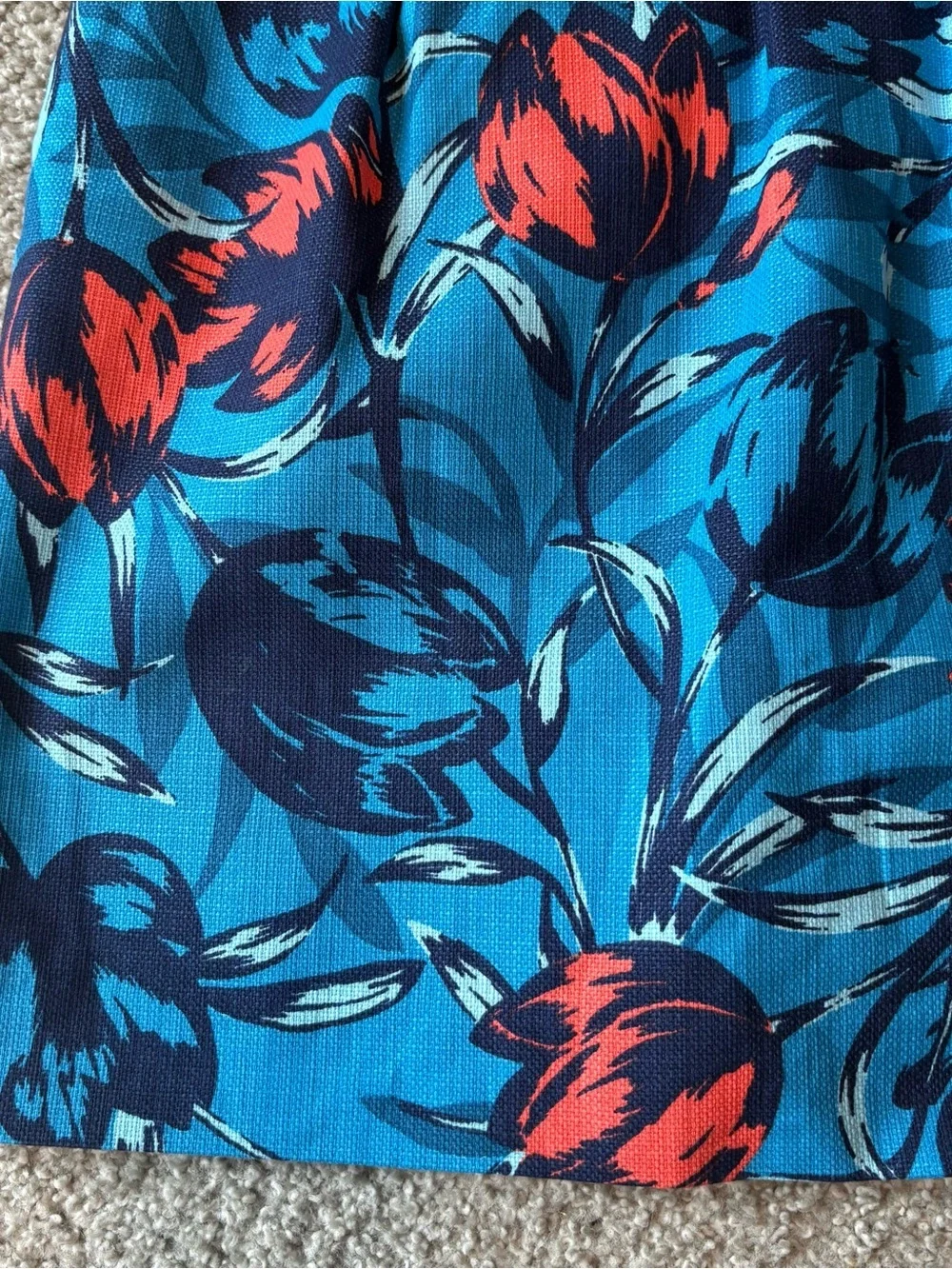 J. Crew Blue Floral Midi Dress Coral Tulip Sheath Sz 2 Sleeveless 100% Cotton